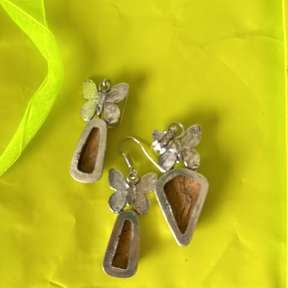 Desert Jasper Silver Butterfly Pendant and Earrings Set NWOT - Picture 4 of 4